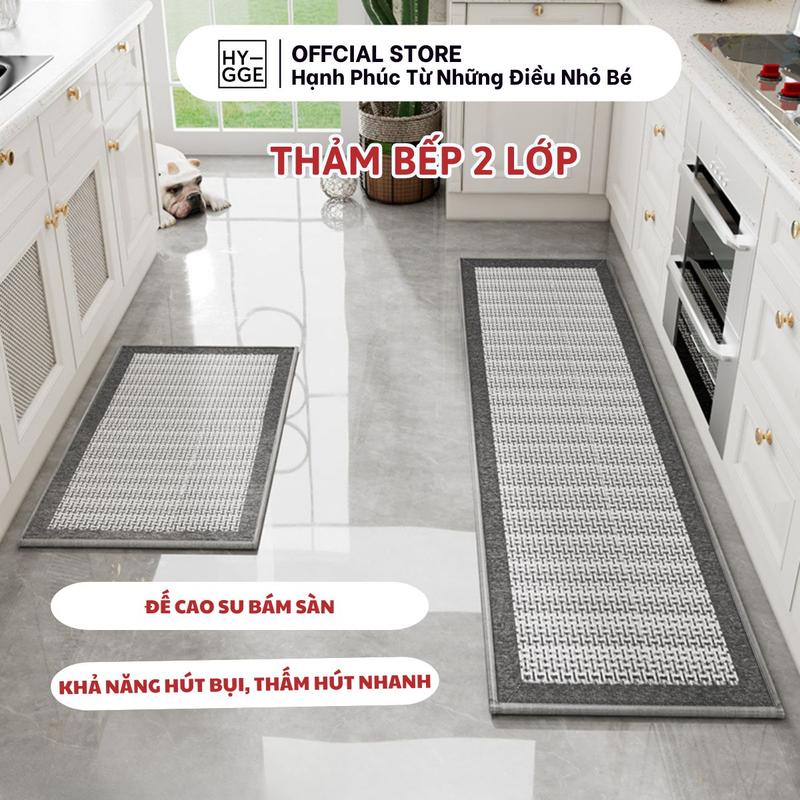  Thảm Bếp Dài 2 Lớp Nhà Bếp Thấm Hút Nhanh Đế Cao Su Chống Trượt Họa Tiết Viền Kẻ Sọc Sang Trọng Tối Giản 