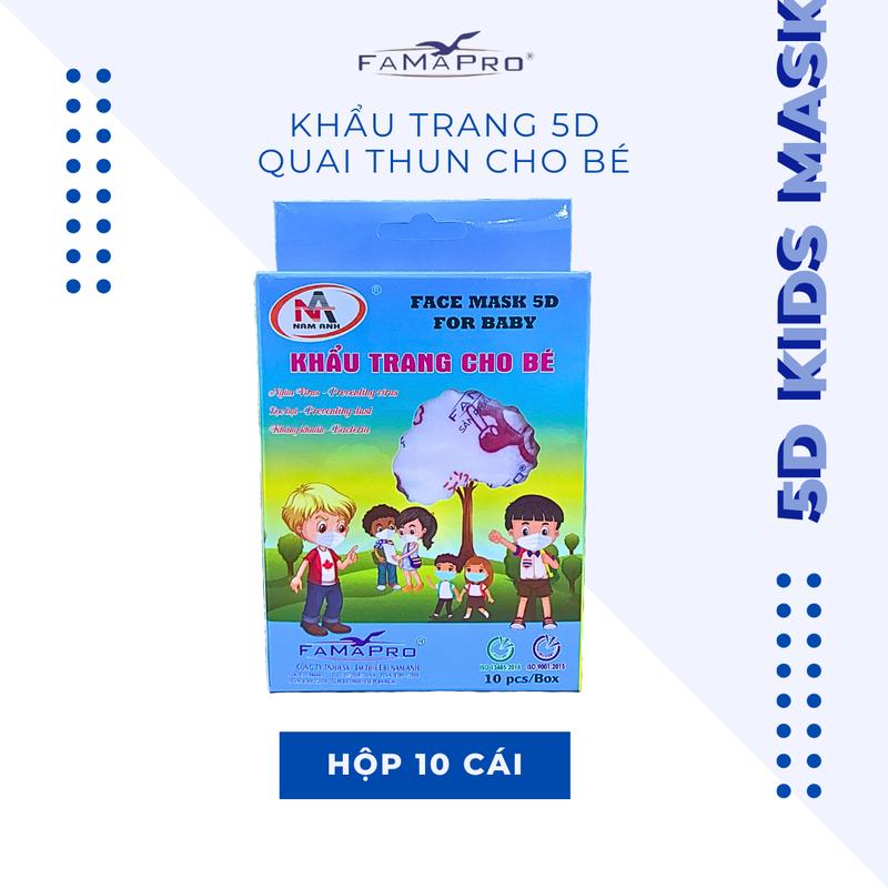 [Hàng Chính Hãng] Khẩu trang y tế trẻ em 3 lớp Famapro 5D quai thun baby hộp 10 cái Cho Bé
