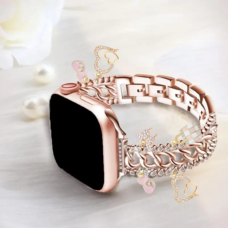 Fashionable Metal Watch Band, Watch Band with Apple Watch Accessories Charms for iWatch Series 10 9 8 7 6 5 4 3 2 1 SE, Watch Accessories, Wearable 7