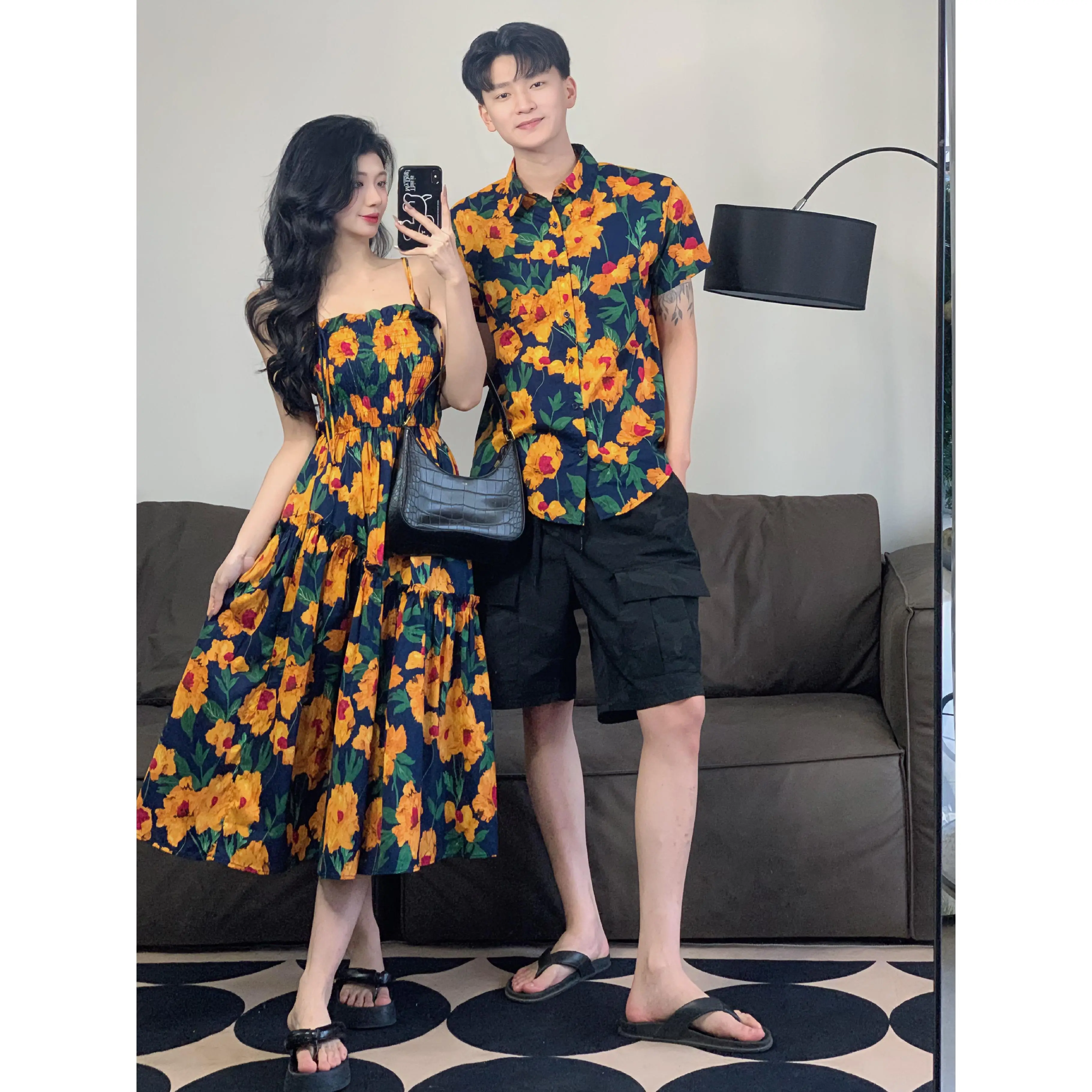 Trang Phục Mùa Hè Cho Cặp Đôi, Thiết Kế Độc Đáo Mới Cho Kỳ Nghỉ, Váy Chữ A Hoa, Áo Sơ Mi Nam Thời Trang, Hàng Mới Về Năm 2024