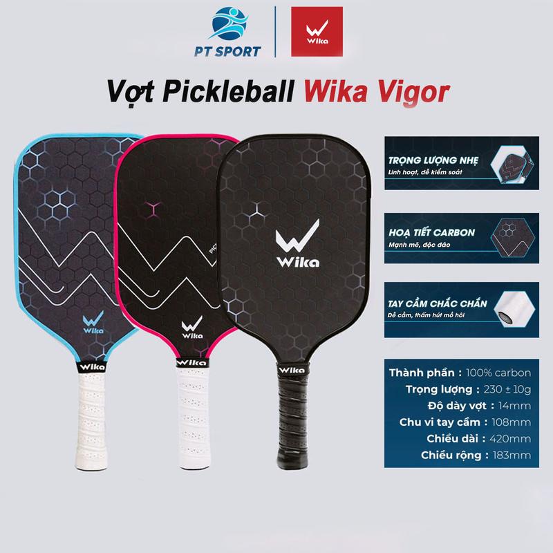 Vợt Pickleball Wika Vigor Chính Hãng [Tặng Bóng + Quấn Cán] Chất Liệu Sợi Carbon Siêu bền, Siêu Nhẹ Phù Hợp Nam Nữ Giành Cho Người Mới Chơi Sport Cán Vợt