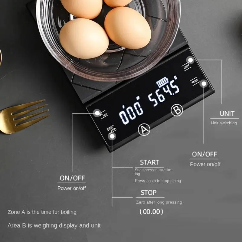 Smart Electronic Scale with Timer, 1 Count 3kg/6.6lb Battery Powered Kitchen Scale Excluded Battery, Kitchen Measuring Utensils for Coffee Food Baking 4