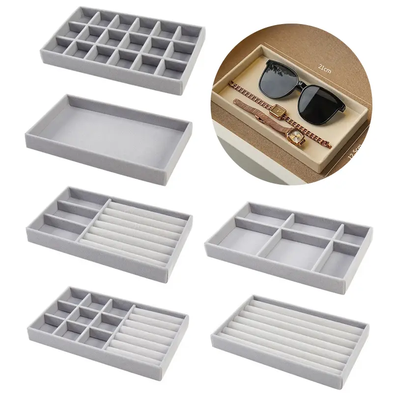 Velvet Jewelry Display Tray Exquisite Jewellery Holder Portable Ring Earrings Necklace Organizer Storage Box Organizator Trays