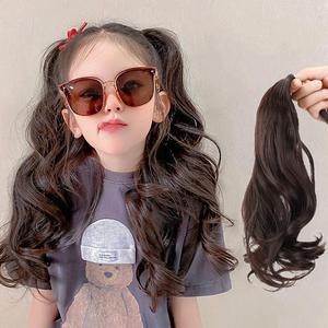 Children Big Wave Drawstring Wig Kids Girls Wig Extensions Laced-Up Ponytail Mid-Length Curly Hair