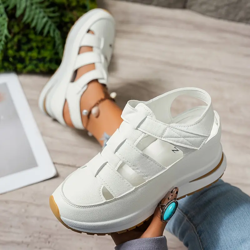 [Invisible Height Summer Platform Sandals] Women's Summer Casual Platform Sandals with Invisible Height Increase, Easy-to-Wear Magic Tape Closure, Soft Faux Cover Upper, Comfortable Non-Slip Rubber Sole