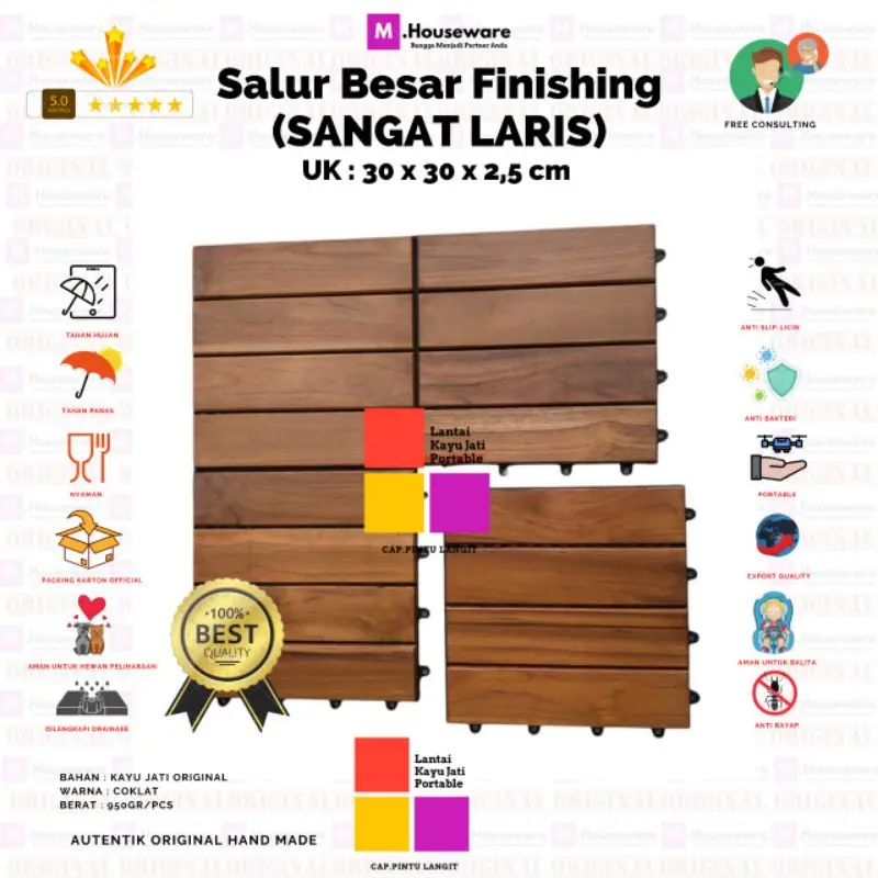 Lantai kayu jati Bongkar pasang Motif Salur Besar - Decking Tile Portable 4ply uk 30x30cm 3