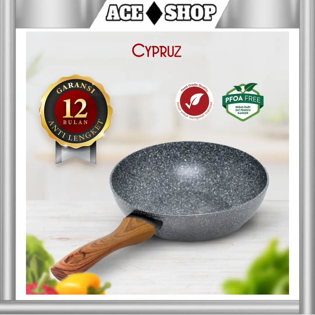 CYPRUZ GREY MARBLE FRY WOK WAJAN PENGGORENGAN ANTI LENGKET 20 CM