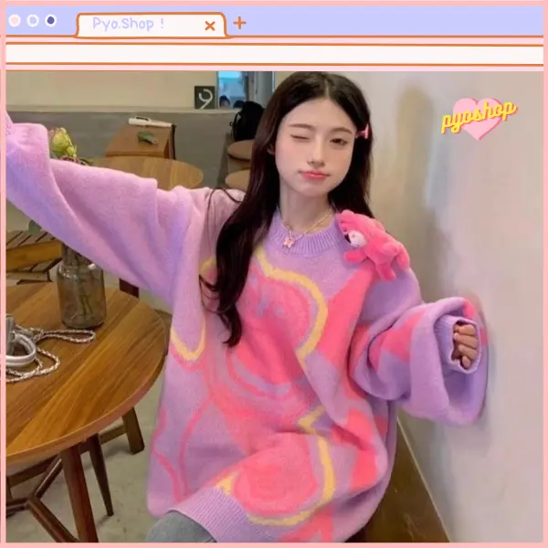PYOSHOP - Sweater Rajut Oversize Cute Bear Knit Atasan Wanita 3