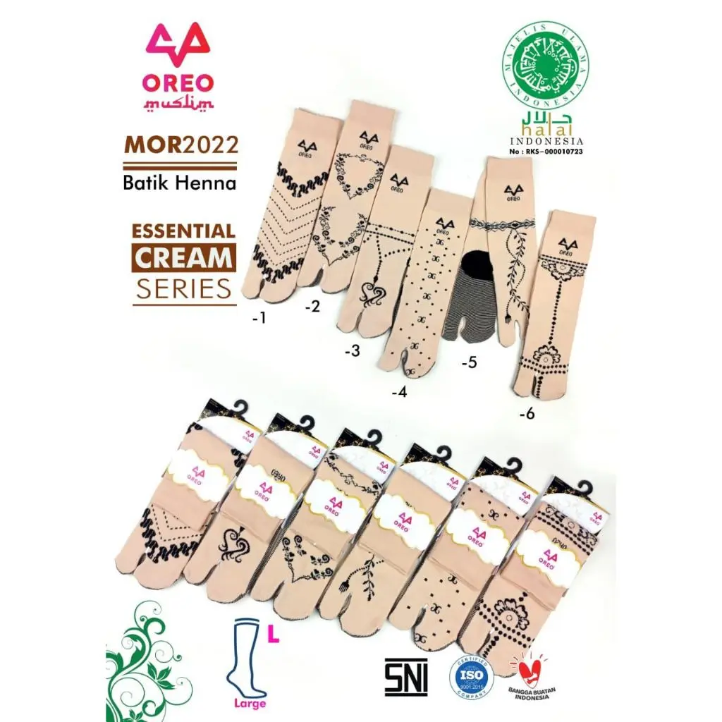 Kaos Kaki HALAL Jempol Termurah Batik Henna Motif Emboss Hijab Muslim | OREO Socks | Kos Kaki