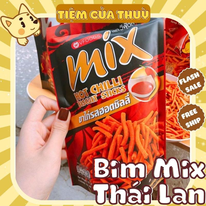 Snack Bim Bim MIX ,Tăm MIX Vị Đùi Gà Nướng; Thịt Xông Khói; Trứng muối Thái Lan 60G