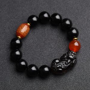 Gelang Pixiu, Obsidian Alamiah, Obsidian Emas Hitam dan Ais, Dikisar, Buatan Kilang