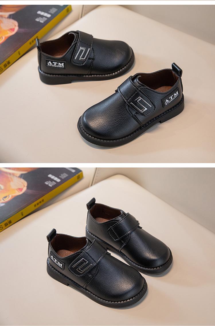 Product Introduction of Spring and Autumn New Black Breathable Casual British Leather Shoes Hollow Velcro Hole Student Soft Bottom Lazy Boy's Shoes 18