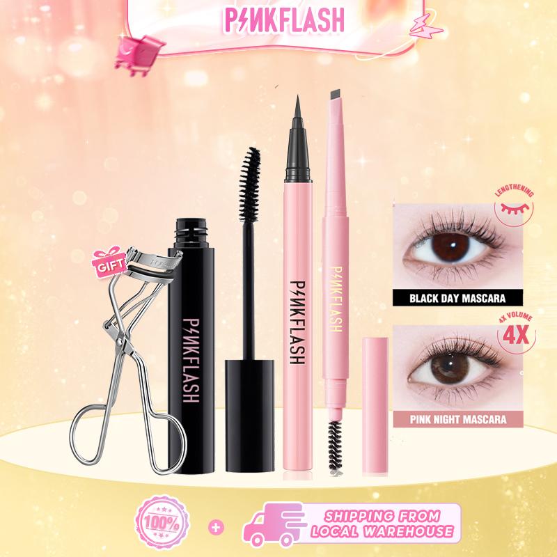 PINKFLASH Bộ Trang Điểm Mắt 4 Món Chì Kẻ Lông Mày + Kẻ Mắt Nước + Mascara + Kẹp Bấm Mi Phù Hợp Trang Điểm Hằng Ngày