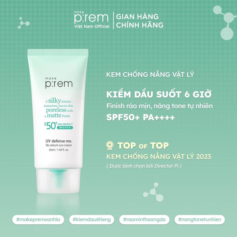   LIVEIN   QUÀ TẶNG CÓ HẠN  Make P:rem Kem Chống Nắng Vật Lý No Sebum Sun Cream Kiềm Dầu Suốt 6H SPF 50+ PA++++ 50ml 