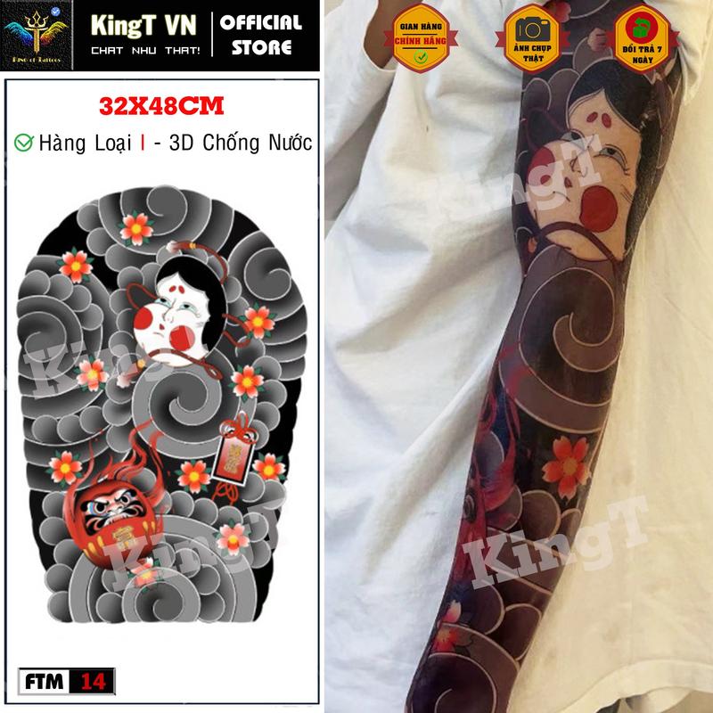 BST Hình Xăm Full Tay Nhật Cổ màu FULL tay màu chơi 4-5 ngày kích thước 32x48cm Trang Điểm