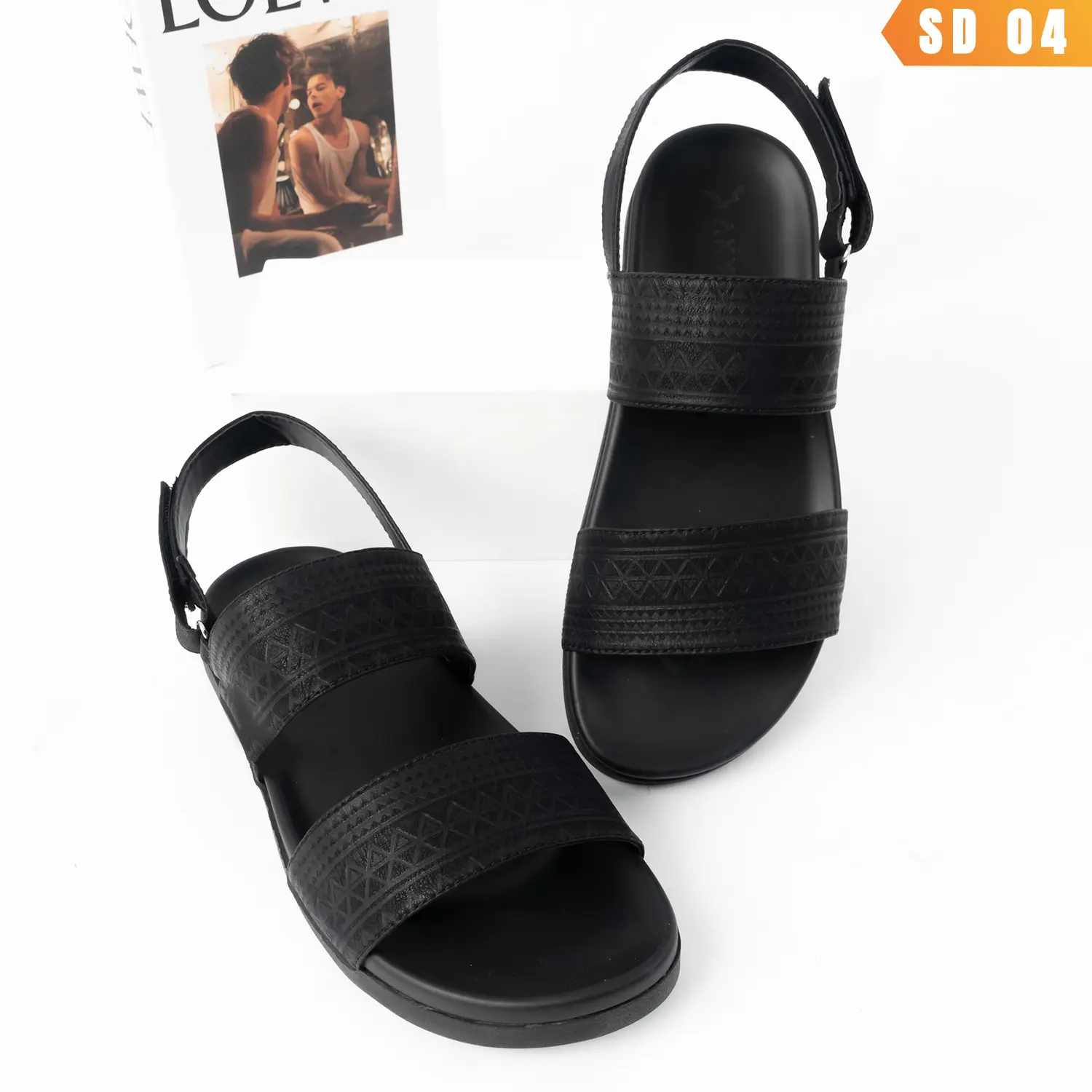 Dép Da Nam Sanda Big Size 44,45,46,47,48,49 - Da Bò Full Grain , Đế Chống Trơn Trượt - MÃ  SD 04 Sandal Cao Su Quai Hậu Đế Bằng DéP