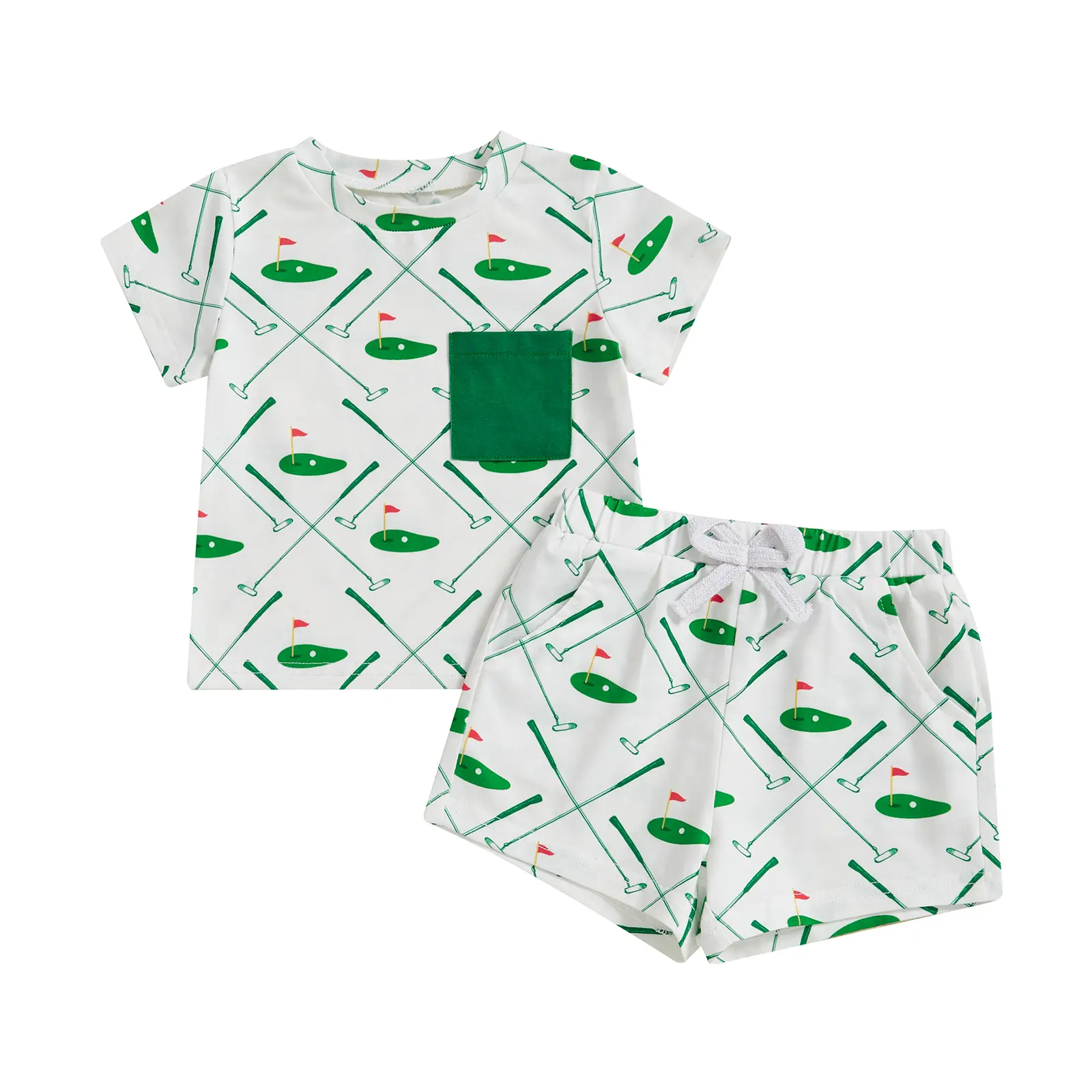 Toddler Baby Boy Summer Outfit Loose Fit Golf Print Crew Neck Short Sleeve T-Shirt with Shorts 2 Pcs Set