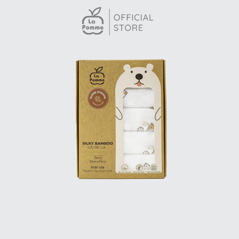 Set 5 Khăn sữa sợi tre lụa La Pomme (30x30cm) - Trắng (Ngôi làng)