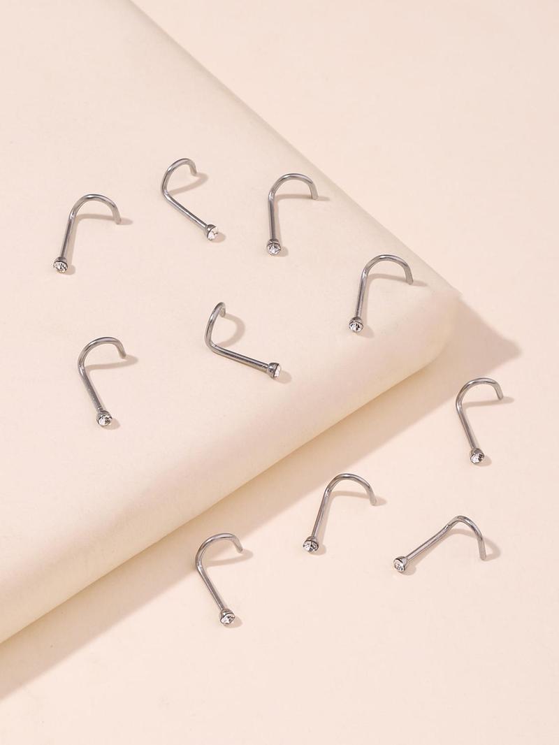 Product Introduction of Punk Style Rhinestone Decor Nose Studs, 40pcs/set Stainless Steel Nose Rings, Body Jewelry for Women & Men, Trendy All-match & Exquisite Jewelry for Birthday Gift 4