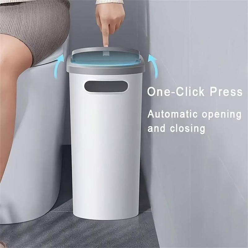 Bathroom Toilet Trash Can, 1 Count Household Creative Narrow Space Trash Can, Kitchen Bin, Large Capacity Press Type Trash Can with Lid, Home Organizer, Back to School Supplies, 2024 Home Essentials, Men Gifts , Bathroom Accessories 5