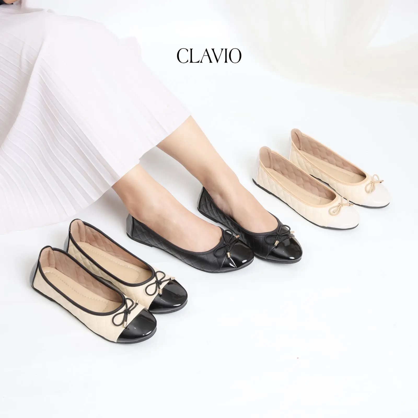 CLAVIO Loura Flatshoes Wanita Tanpa Hak Black Shoes