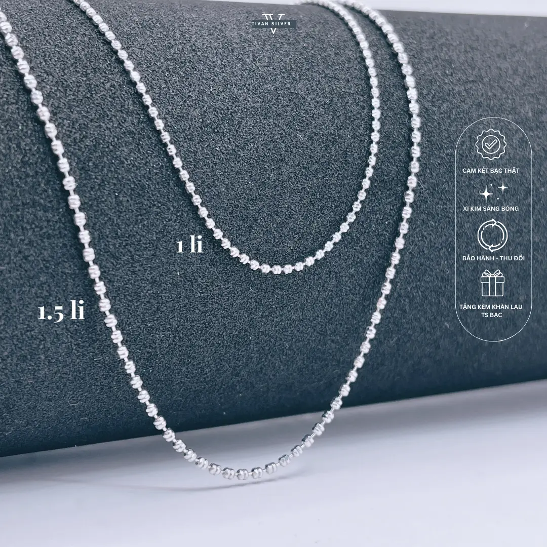 Dây Chuyền Bạc Xi Kim Cao Cấp Kiểu Bi Đôi 1 Li - 1.5 Li ITaly 925 45cm TiVan Silver Dành Cho Nữ