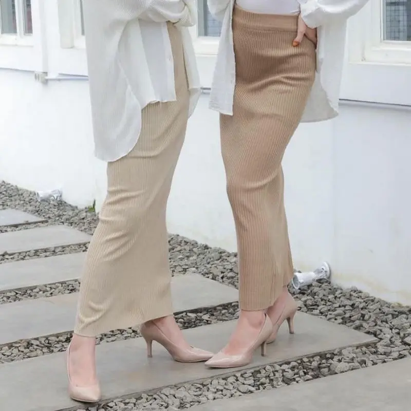 Rok Span knit rok semi rajut Polos Bawahan Simple 3