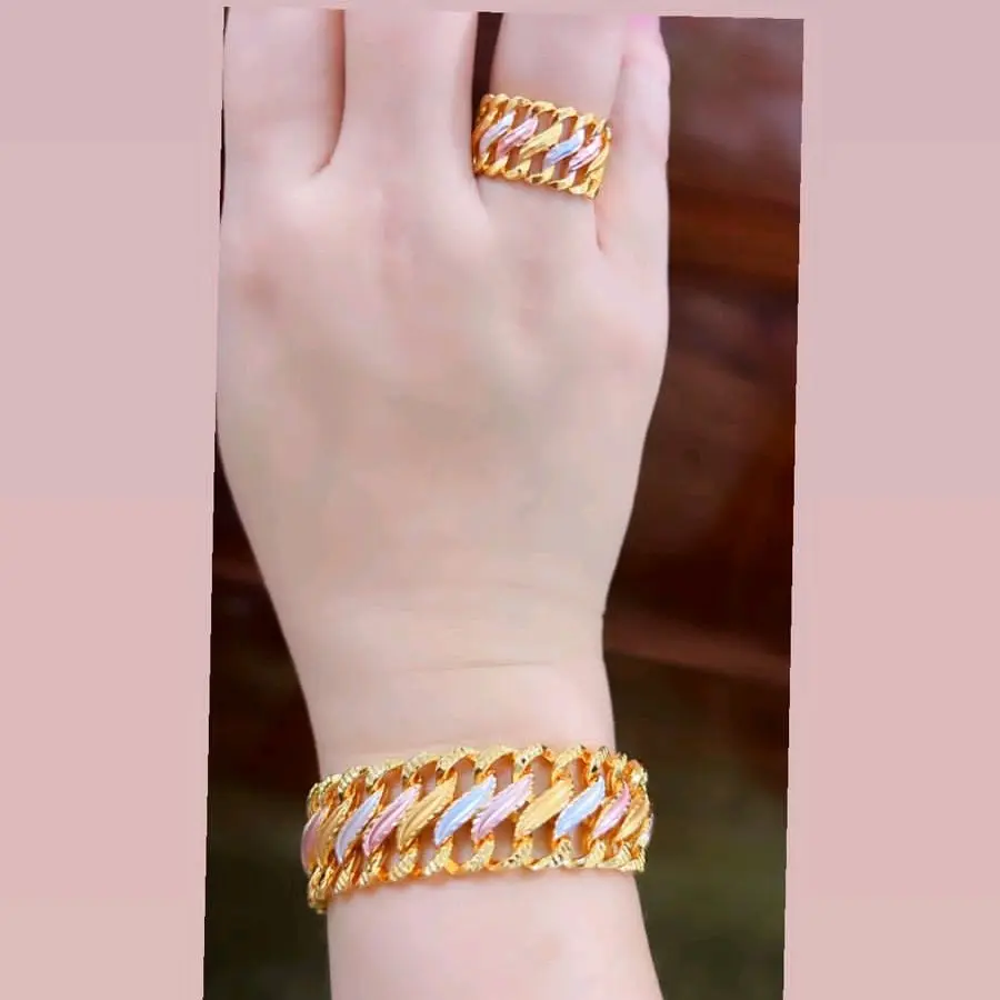 set gelang dan cincin aksesoris motif lipan kombinasi import premium quality Berlian Emas