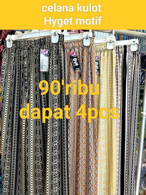 PAKET HEMAT isi 4pcs Kulot Matt Hyget Motif Terbaru Celana Kulot Panjang Wanita Fariasi Tali Depan Bisa COD Material Hyget Motif Variasi Tali Depan