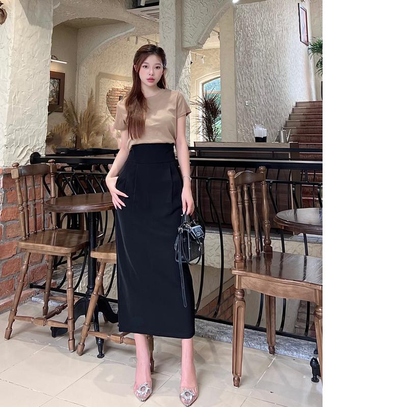 Chân Váy Bút Chì Dáng Dài Vải Kate Dày Dặn Lưng Cạp Cao [Hàng Thiết Kế Cao Cấp Chathimy] [Mã 397] Nữ Women Voi Voan Sen Đen