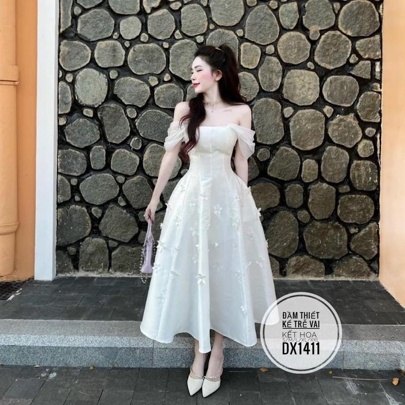 Product Introduction of Đầm Thiết Kế Trễ Vai Kết Hoa Bigsize Kim Ngân DX1411 24