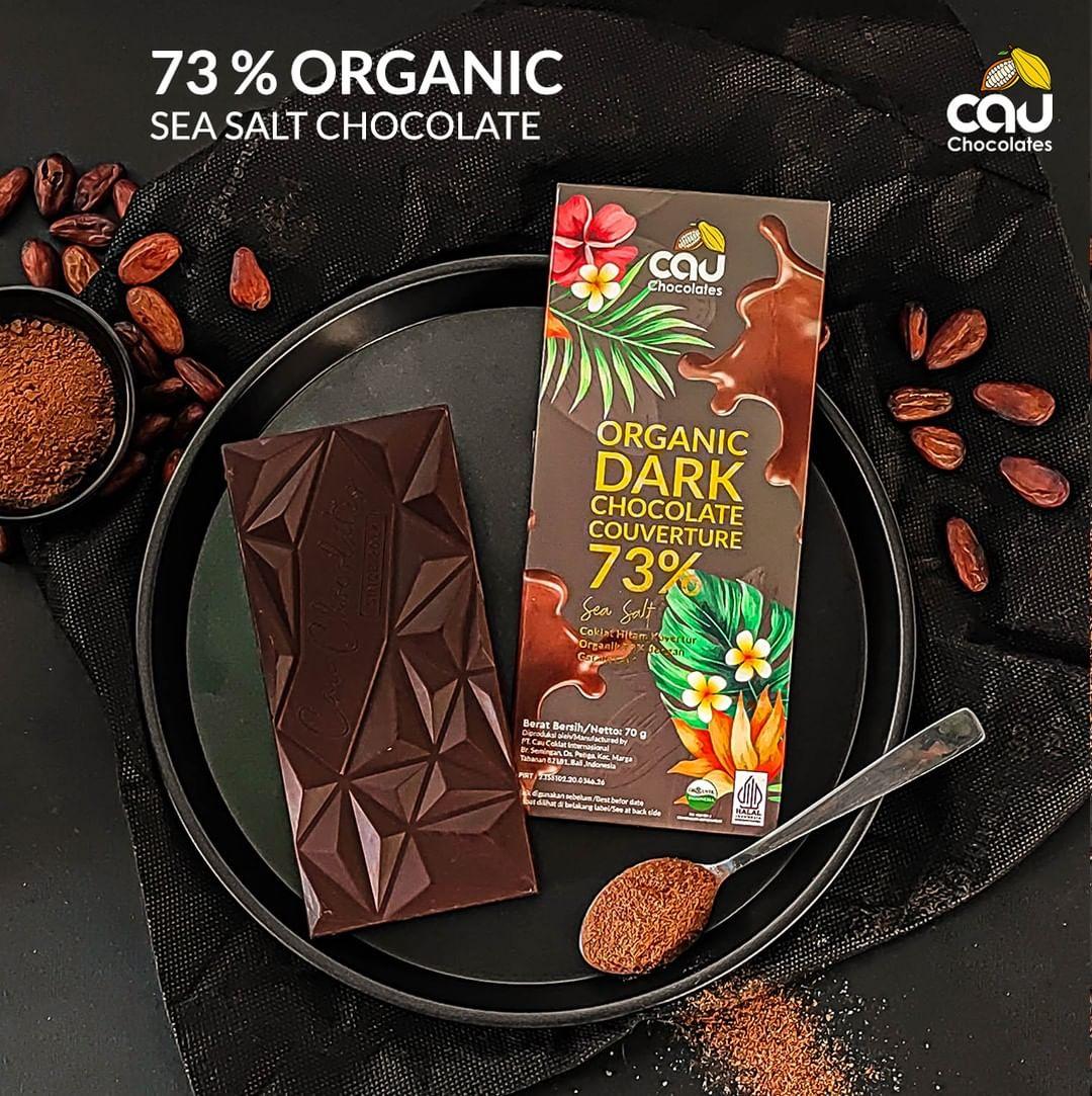 CAU - Organic Dark Chocolate Couverture Dairy Free 70g ( Cokelat Coklat Hitam Premium Bebas Susu ) - 61% Sea Salt