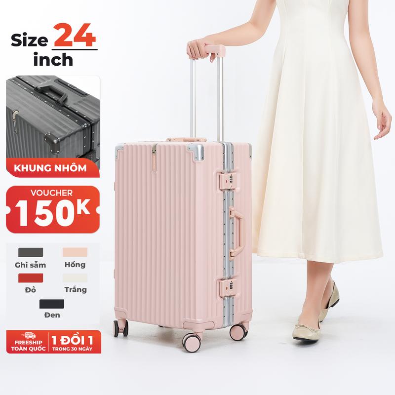  Vali  khung nhôm SUNNY LUMI - size 24 inch - LM01 -nhựa PC thời trang  khóa hải quan TSA bảo hành 5 năm  tặng kèm bọc trong  