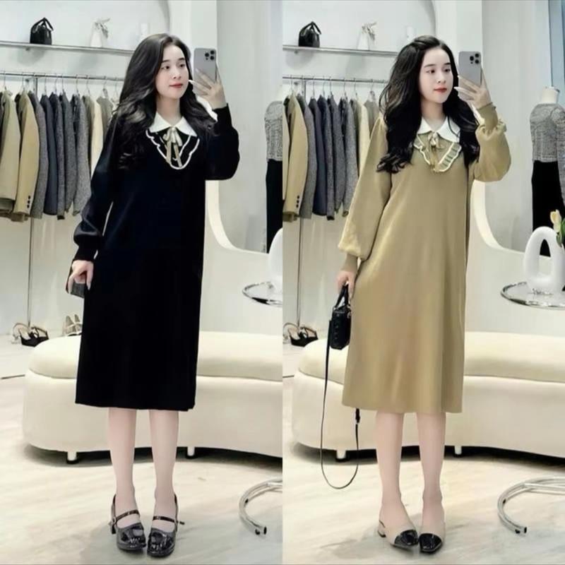 [Minnstudio] Váy len mongtoghi, Váy Suông thu đông phom rộng 2 màu đẹp xinh đi làm công sở, đi dự tiệc đều đẹp (bầu có thể mặc thoải mái) Women Nâu