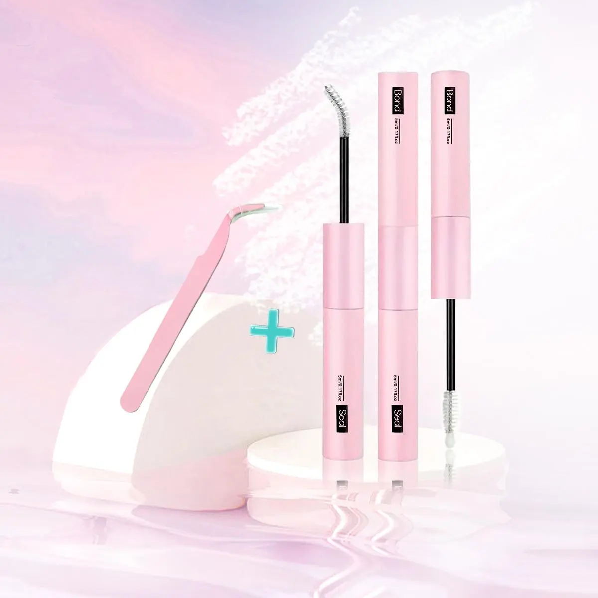 2 In 1 Lash Glue with tweezers, Long Lasting DIY Cluster Strip Eyelash Glue, Double Sided Eyelash Bond and Seal Cosmetic for Women & Girls