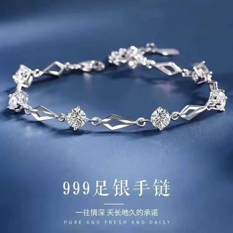 999 Sterling Silver Bracelet Girl's Silver Bracelet Female Ins Special-Interest Design Couple's Birthday Present Gift for Girlfriend Qixi