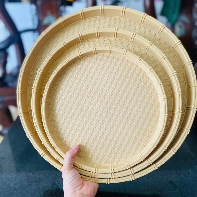 Song Long-Mẹt nhựa tròn giả mây tre đan Đủ Size 28-34-42-52cm, Đĩa mẹt tròn đựng bún đậu,đồ ăn vặt,mẹt gà,.....giả mây