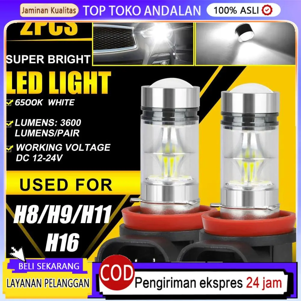 2 Pcs Mobil Lampu Led Fog Lampu H8 H9 H11 H16JP 4300K 6500K 100W 1500LM Super Terang Lampu Kabut 20SMD LED White Yellow Putih Kuning COD Ready Stock