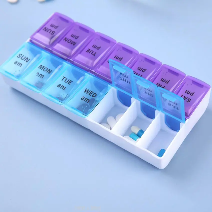 14-grid Pill Storage Box, Portable Large Capacity Pill Organizer, Daily Medicine Storage Box for Home & Office & School, Storage Boxes
