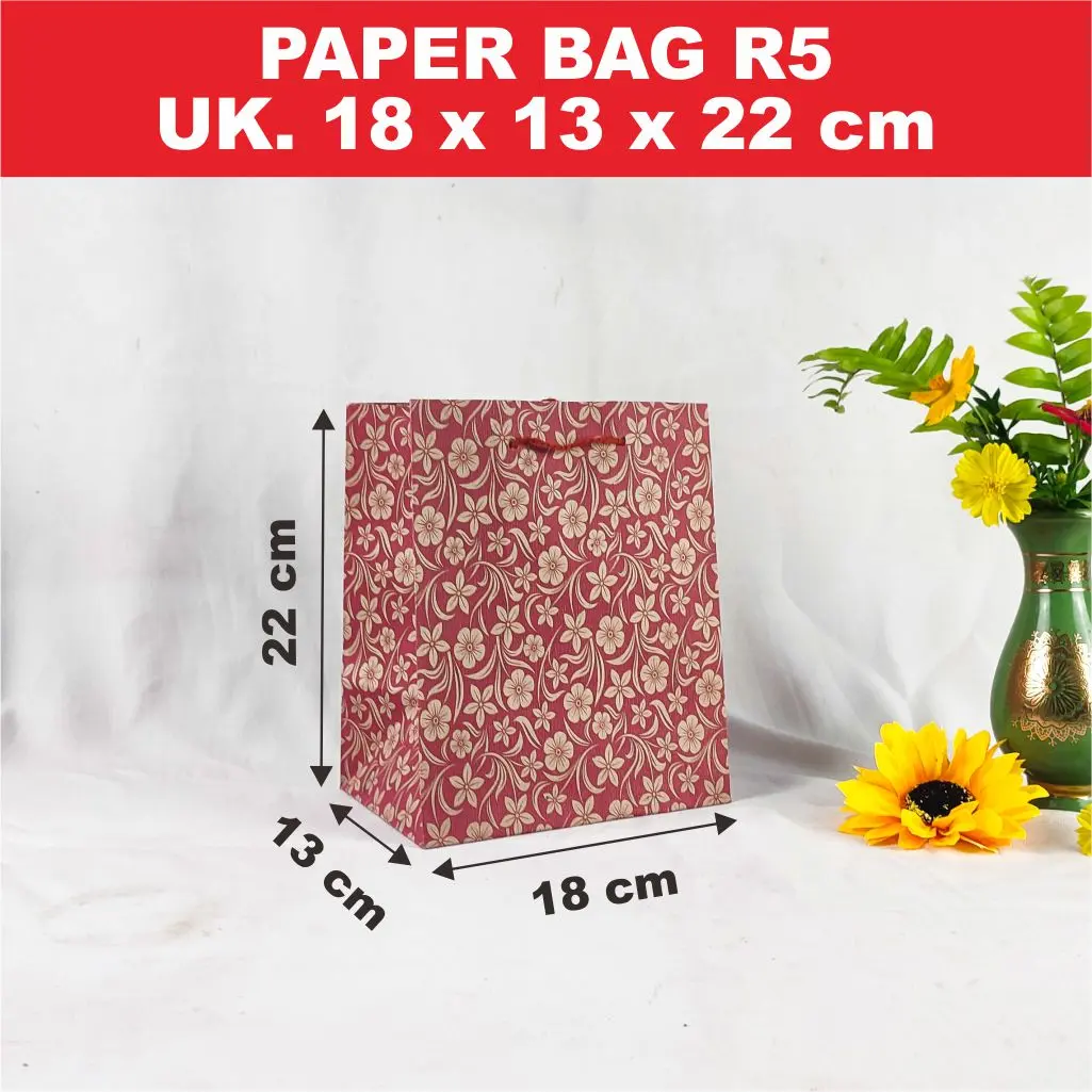 R5 Paper Bag Tas Kertas Godie Bag Uk 18x13x22 cm isi 12 pcs
