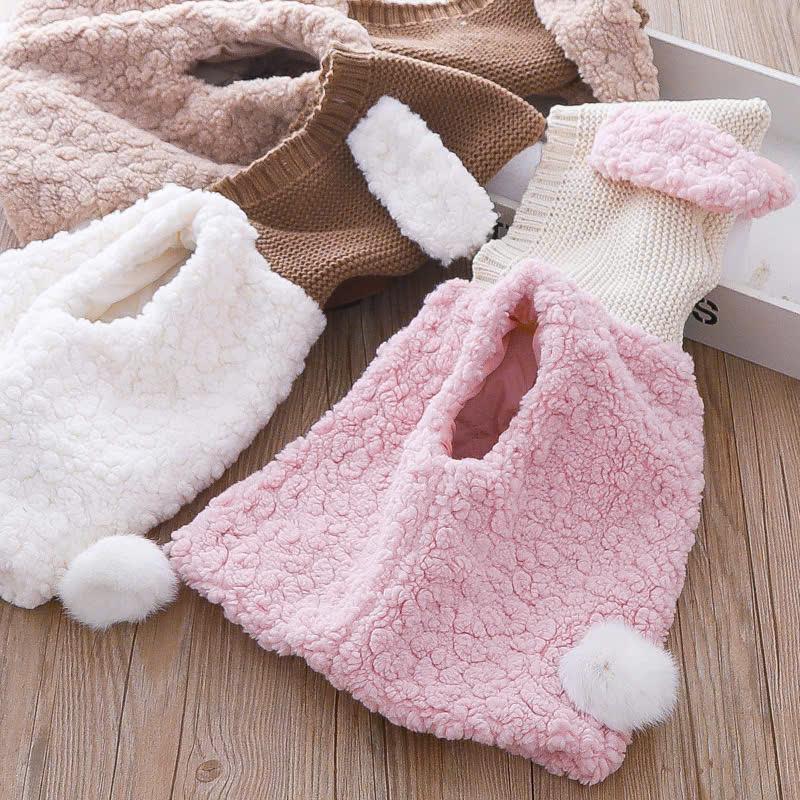 [Mẹ ShuBim] -AK06- Áo Khoác Gile Lót Lông Cừu Cho Bé Gái Có Tai Thỏ Dễ Thương