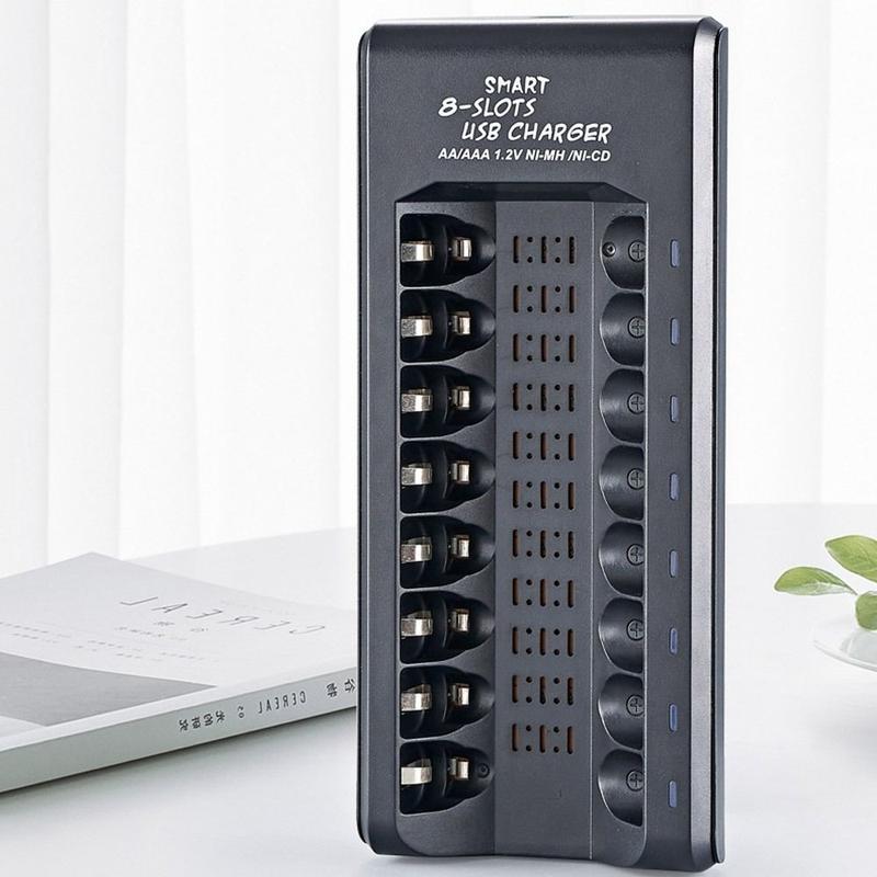 Bộ sạc pin 5V 2A, sạc nhanh, dành cho pin AA / AAA, với 5 / 8 khe cắm, bộ sạc USB 7