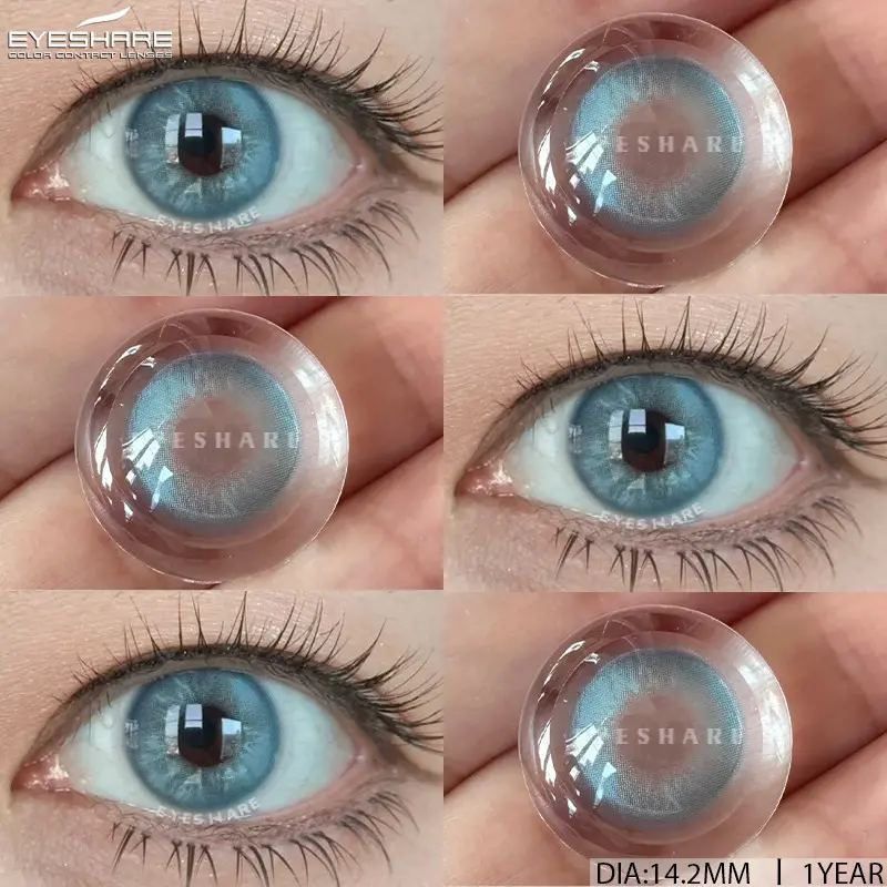 Kanta Sentuhan Warna Alamiah, EYESHARE, Tersedia dalam Biru, Coklat dan Kelabu, Pembesaran Binokular, Penggunaan Tahunan, Saiz 14.2mm, Didatangkan dengan Kotak Kanta Sentuhan, Penghantaran Disertakan