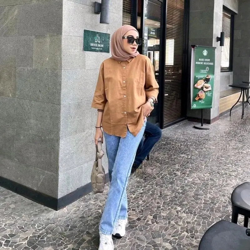 M-Jon Olivia Shirt Kemeja Linen Oversize Lengan 3/4 Polos Wanita 2