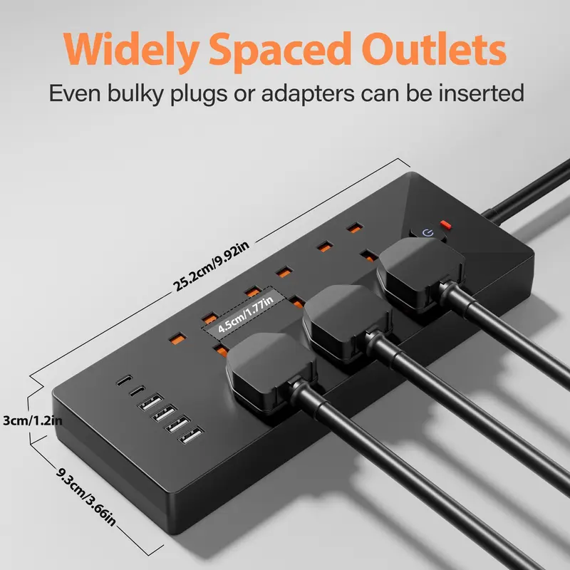 Power Strip Outlets, 6-AC Socket Switch Extender Surge Protector, Power Strip with 4 USB Charging Ports, Power Strip Outlets for Home, Office, Best Gifts for Men, Modern, Plug, Black 1