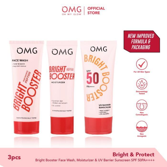 OMG Oh My Glow - Bright Booster Glow Kit Paket Perawatan Wajah untuk Kulit Tampak Glowing, Mencerahkan, Tampak Sehat, Menjaga Skin Barrier, Mengandung Niacinamide , Peptide, Vitamin C - Sabun Pembersih Wajah, Moisturizer, Sunscreen 5