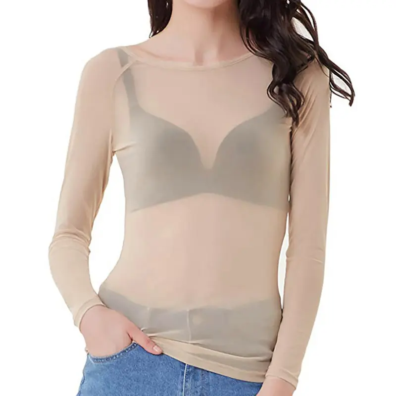 Áo Mỏng, Gợi Cảm, Xuyên Thấu, Lưới Đen, Áo Chui Đầu, Cổ Tròn, Dài Tay, Trong Suốt, Áo Phông Câu Lạc Bộ Punk 8