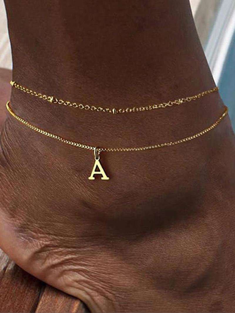 Product Introduction of 26 Letter Design Anklet, Stainless Steel Jewelry for Party, Daily Clothing Decor, Trendy All-match & Exquisite Jewelry for Birthday Gift 0