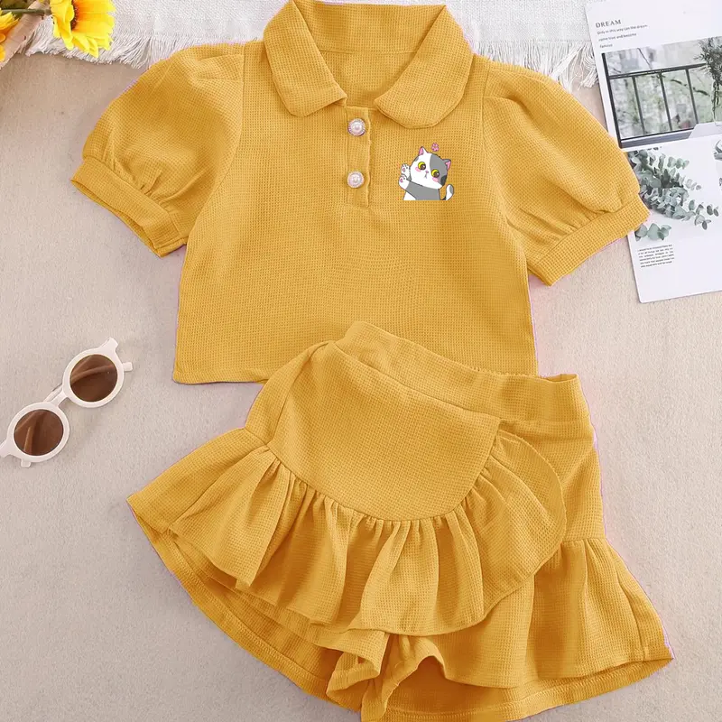 HANNA - SETELAN ANAK KIKU KISS CAT / ONE SET ROK CELANA ANAK PEREMPUAN MOTIF DTF 1