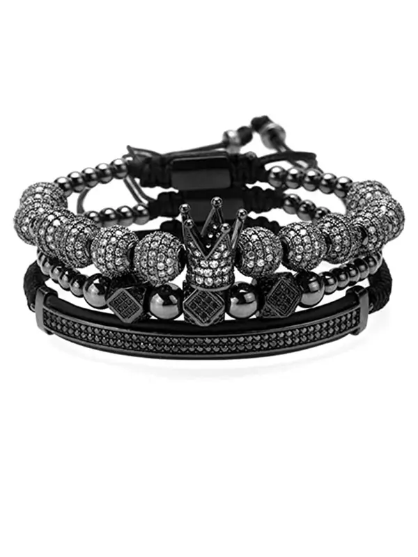 Rhinestone Crown & Beaded Braided Bracelet, Men Accessories, 3pcs Fashion Jewelry for Party, Daily Decor, Trendy All-match & Exquisite Jewellery for Birthday Gift 6